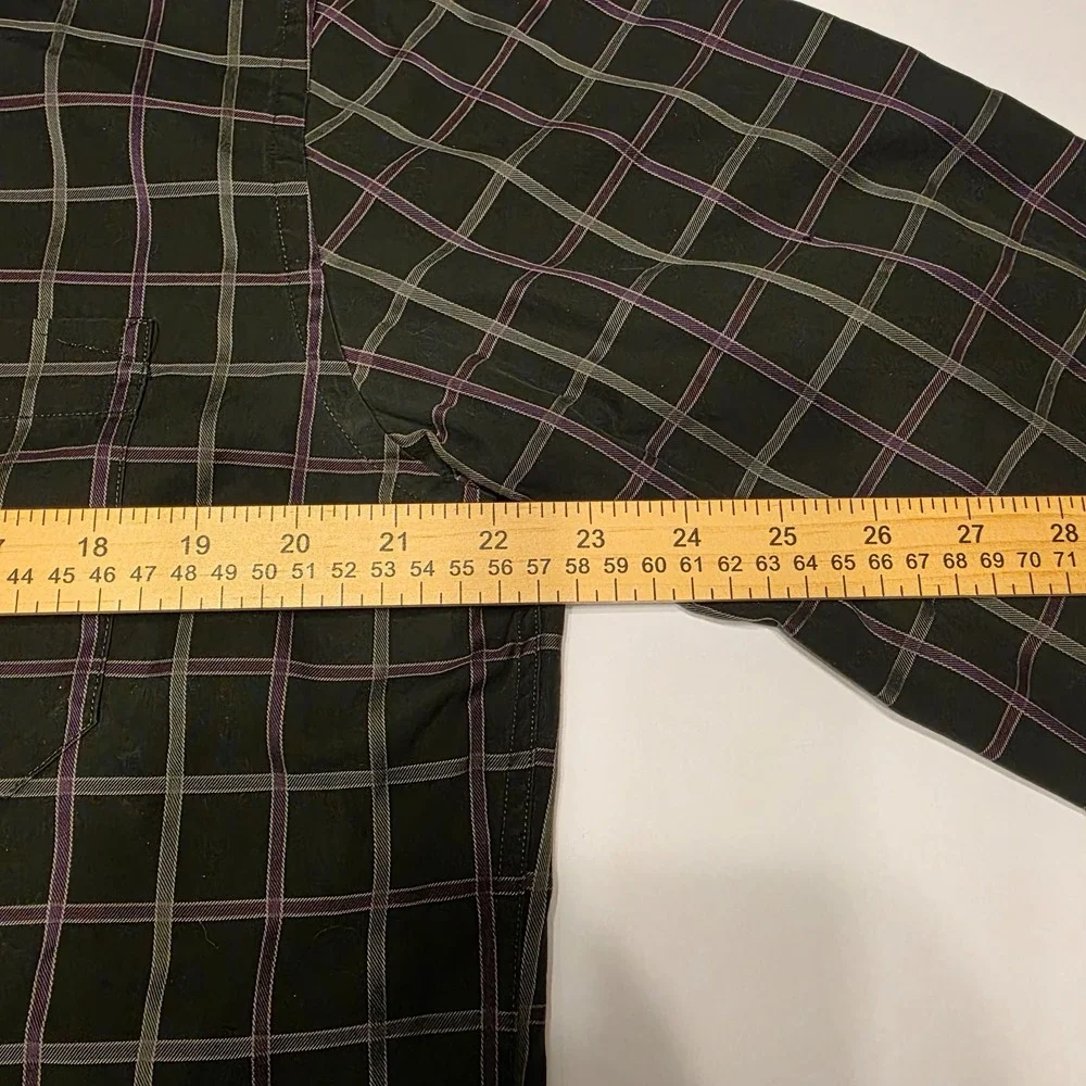 Kenneth Roberts Platinum Mens Large Black Purple‎ Plaid Paisley Dress Shirt